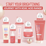Glamveda 2% Kojic Acid 5-Step Skincare Routine Combo | Brightens Skin, Reduces Dark Spots, Evens Tone & Provides Lightweight Coverage | Face Wash, Spot Corrector, Serum, Cream & BB Cream For Fair Skin Tone