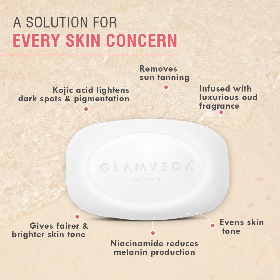 Glamveda 2% Kojic Acid Soap with Niacinamide For Pigmentation, Uneven Skin Tone | 150gm
