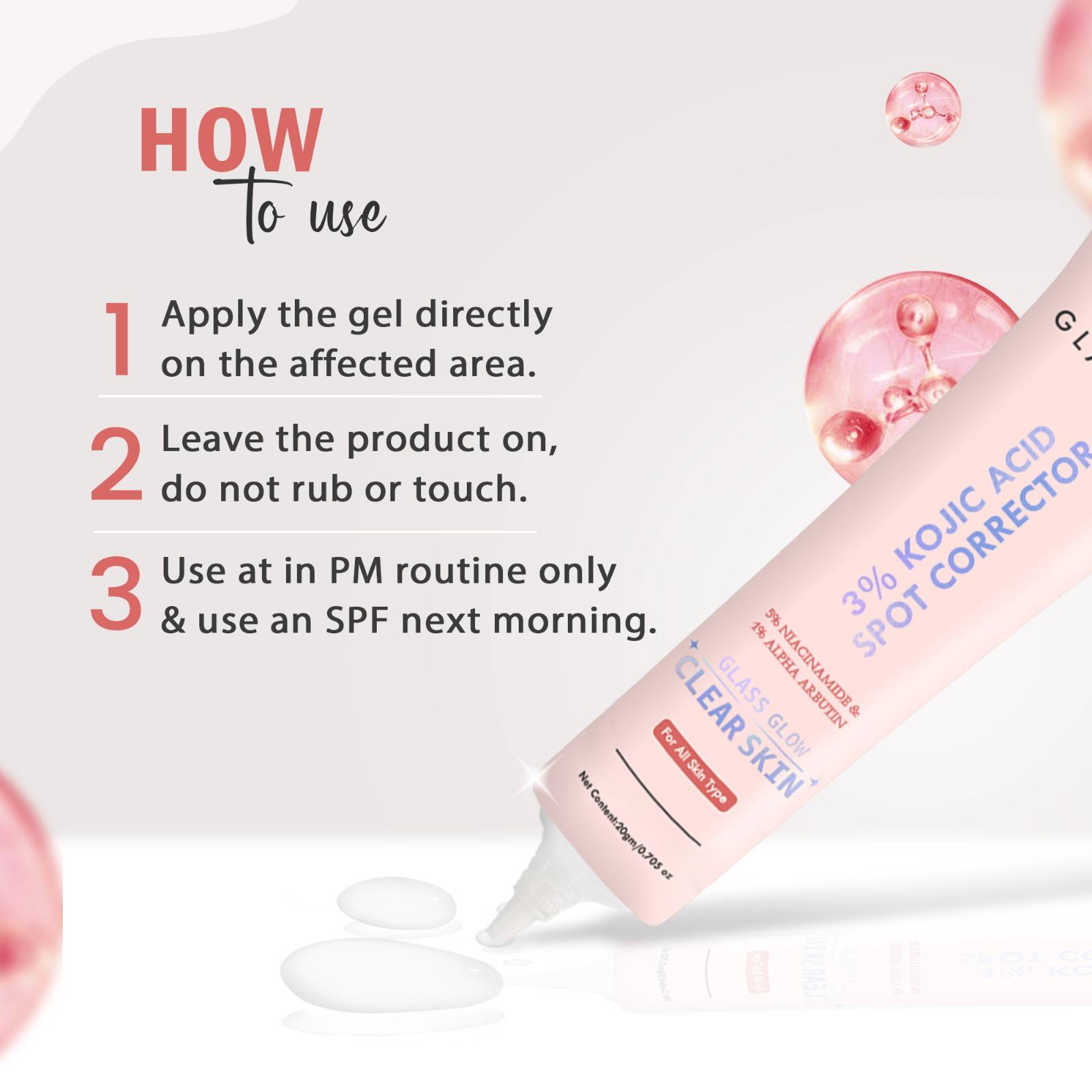 Glamveda 3% Kojic Acid Spot Corrector Gel Reduces Acne Scars & Dark Spots | Glow Booster & Pigmentation Removal