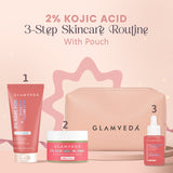 2% Kojic Acid 3 Step Skincare Routine With Pouch– Face wash, Serum & Cream for Dark Spot Reduction