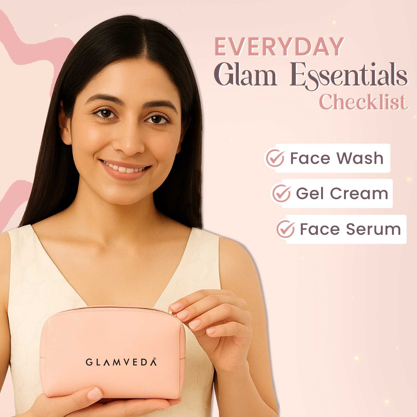 Glamveda 2% Kojic Acid 3 Step Skincare Routine With Pouch– Face wash, Serum & Cream for Dark Spot Reduction