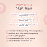2% Kojic Acid 3 Step Skincare Routine With Pouch– Face wash, Serum & Cream for Dark Spot Reduction