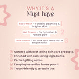 2% Kojic Acid 3 Step Skincare Routine With Pouch– Face wash, Serum & Cream for Dark Spot Reduction