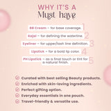 5-Products Makeup Kit – Smudge‑Proof Kajal, Gel Eyeliner, Colour‑Changing & Nude Lipsticks, BB Cream SPF 50 & Pouch