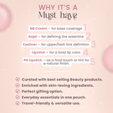 5-Products Makeup Kit – Smudge‑Proof Kajal, Gel Eyeliner, Colour‑Changing & Nude Lipsticks, BB Cream SPF 50(Dark) & Pouch