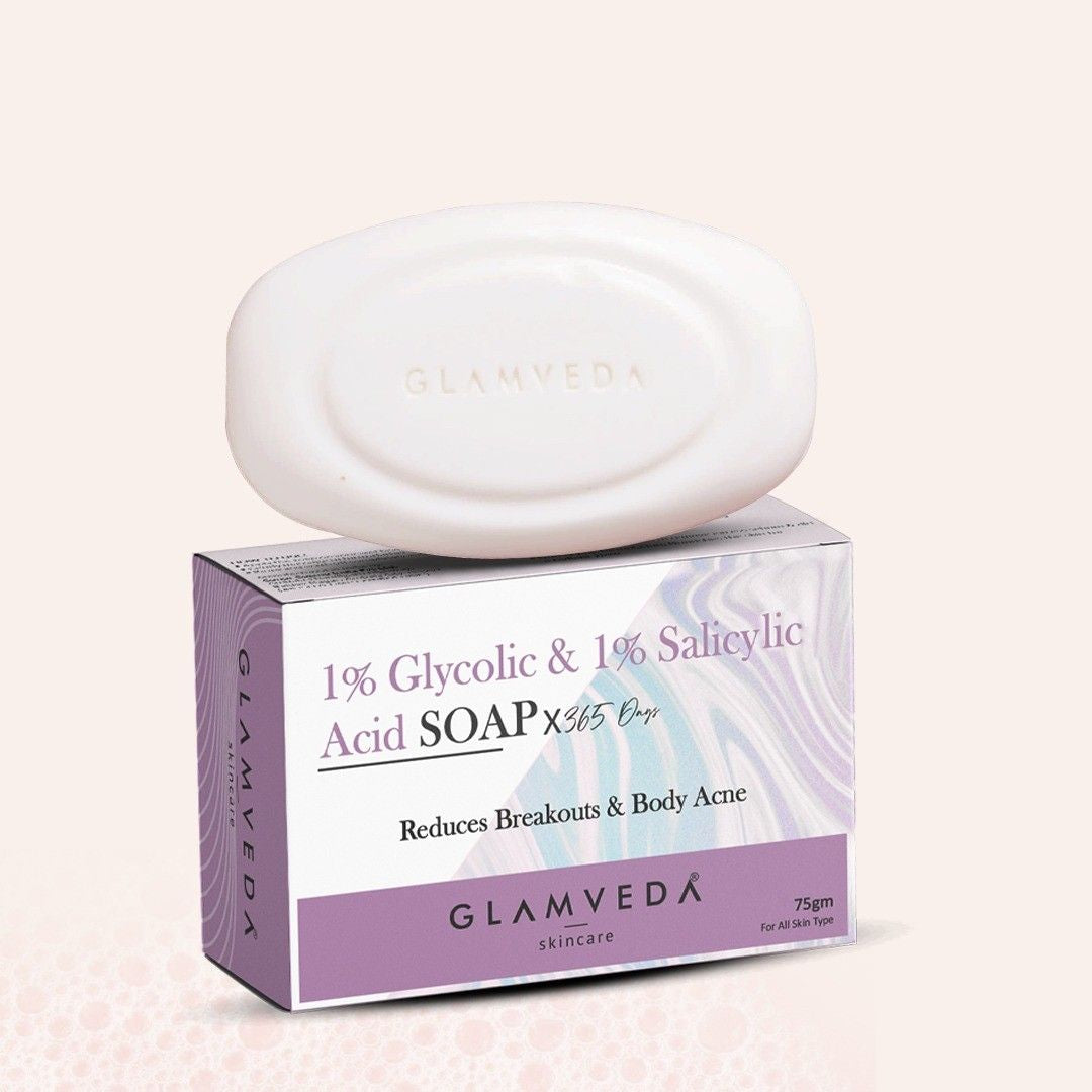 Glamveda 1% ww Glycolic Acid & 1% ww Salicylic Acid Body Acne Soap