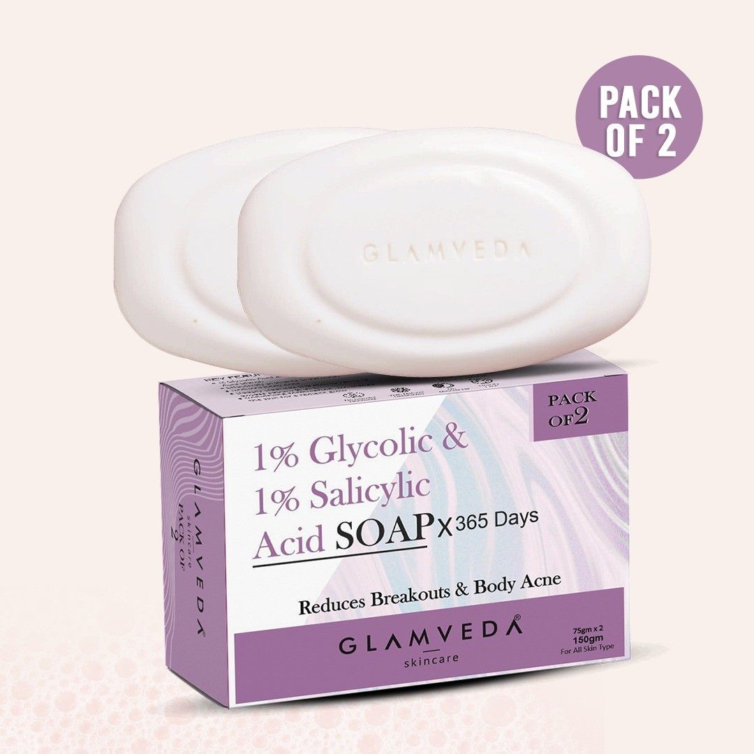 Glamveda 1% Glycolic Acid & 1% ww Salicylic Acid Body Acne Soap Pack of 2