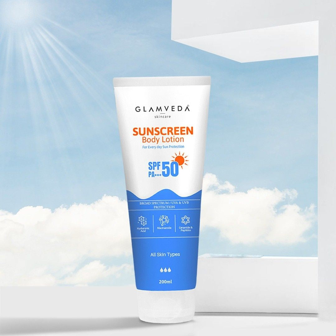 Glamveda Sunscreen SPF 50 PA+++ Body Lotion with Hyaluronic Acid & Niacinamide, Protects & Nourishes