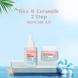 Glamveda Korean Glass Skin Rice & Ceramide Face Serum & Moisturizer Combo For Dry & Sensitive Skin Types