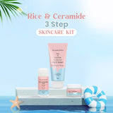 Glamveda Korean Glass Skin Rice & Ceramide 3 Step Combo | Face Wash, Toner & Moisturizer