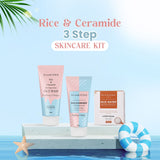 Glamveda Rice & Ceramide Korean Glass Skin Combo Gift Pack | Skin Brightening & Anti Dullness | Face Wash, Facial Kit & Peel Off Mask