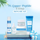 Glamveda 1% Copper peptide with Multi Peptide Advance Age Support Skincare Combo | Face Wash, Face Cream, Serum, Under Eye Cream, Sunscreen