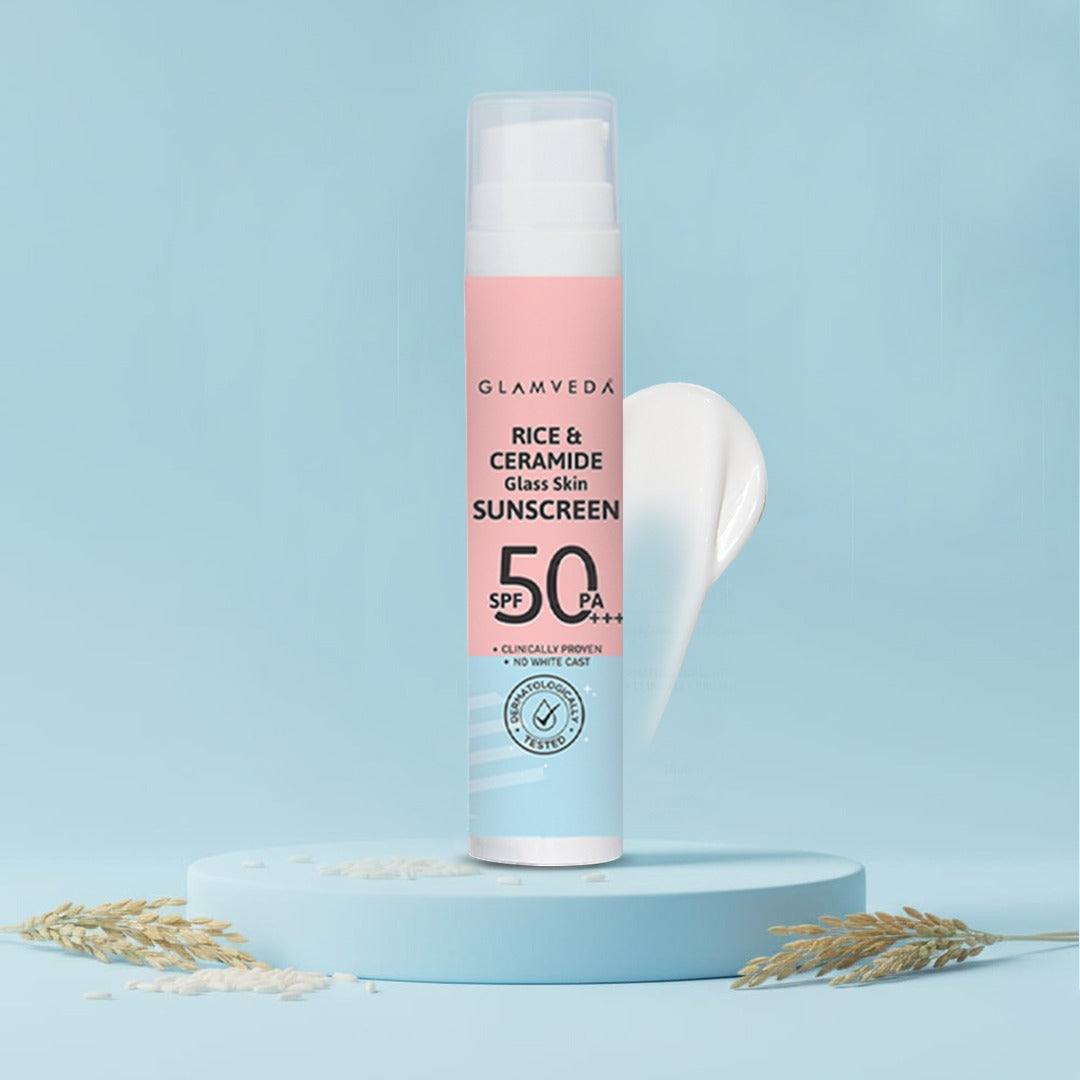 Glamveda Korean Glass Skin Rice & Ceramide Dewy Sunscreen SPF 50 PA+++