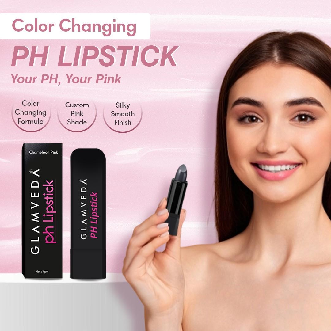 Glamveda PH Lipstick – Black to Glossy Pink Magic with Long-Lasting Nourishment & SPF 10 (4Gm)