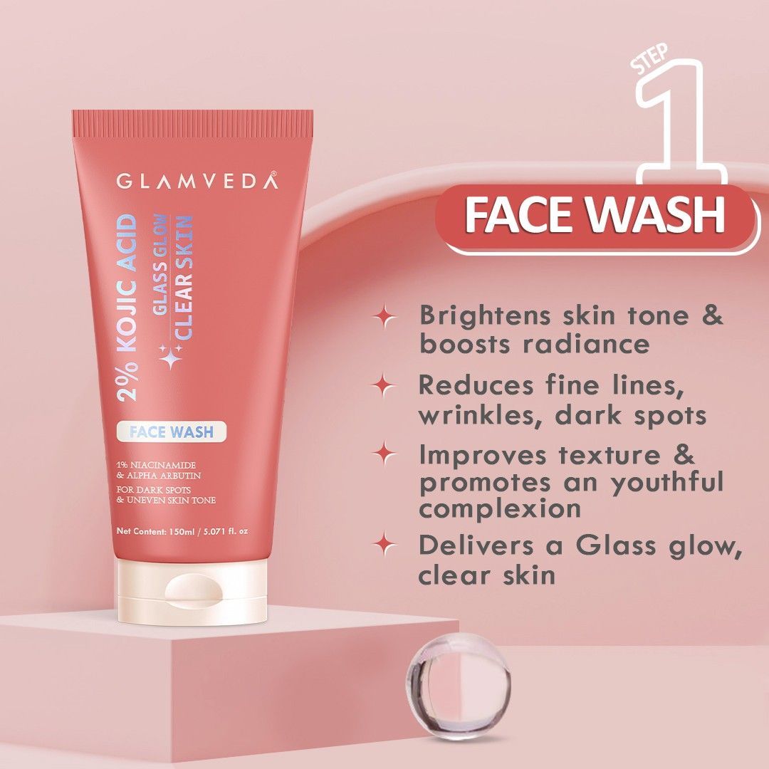 2% Kojic Acid 4-Step Skincare Set – Face Wash, Spot Corrector, Serum & Cream | Targets Dark Spots & Pigmentation | Brightens & Evens Skin Tone