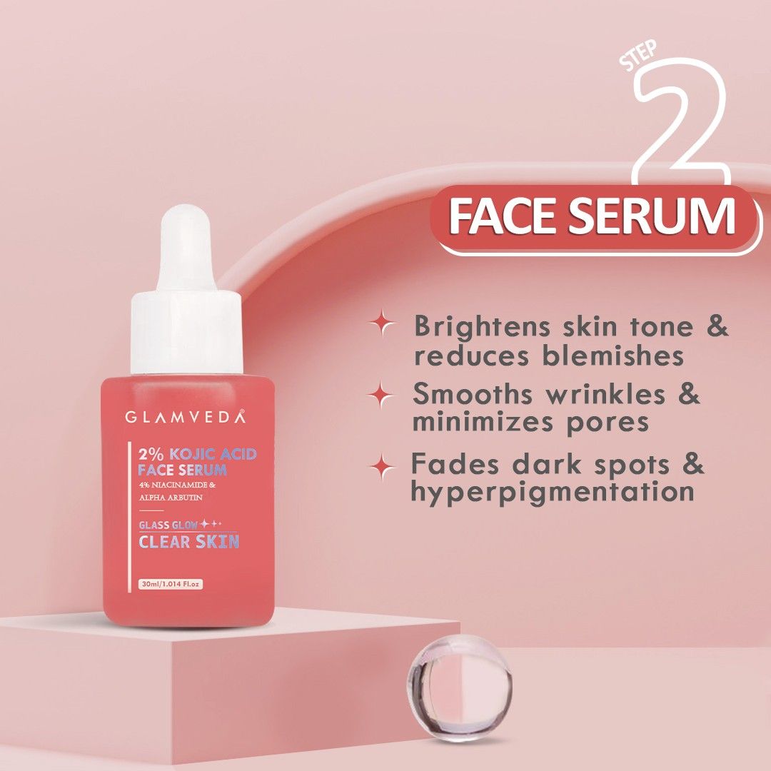 2% Kojic Acid 4-Step Skincare Set – Face Wash, Spot Corrector, Serum & Cream | Targets Dark Spots & Pigmentation | Brightens & Evens Skin Tone
