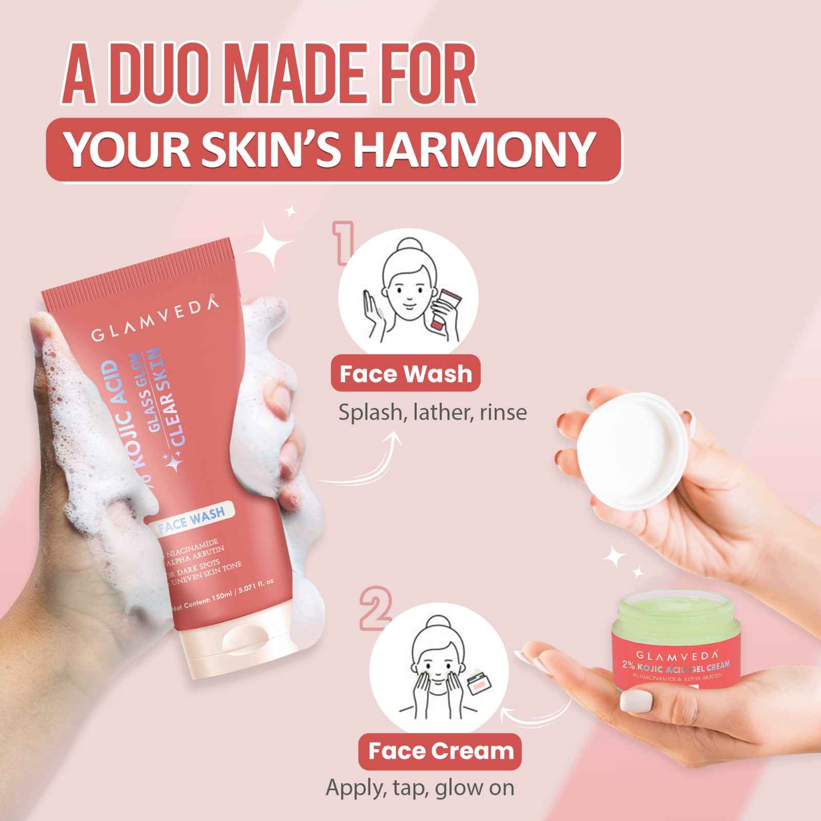 2% Kojic Acid Face Care Set – Brightening Face Wash & Cream Duo | Fades Dark Spots | Evens Skin Tone | Fights Acne & Boosts Radiance