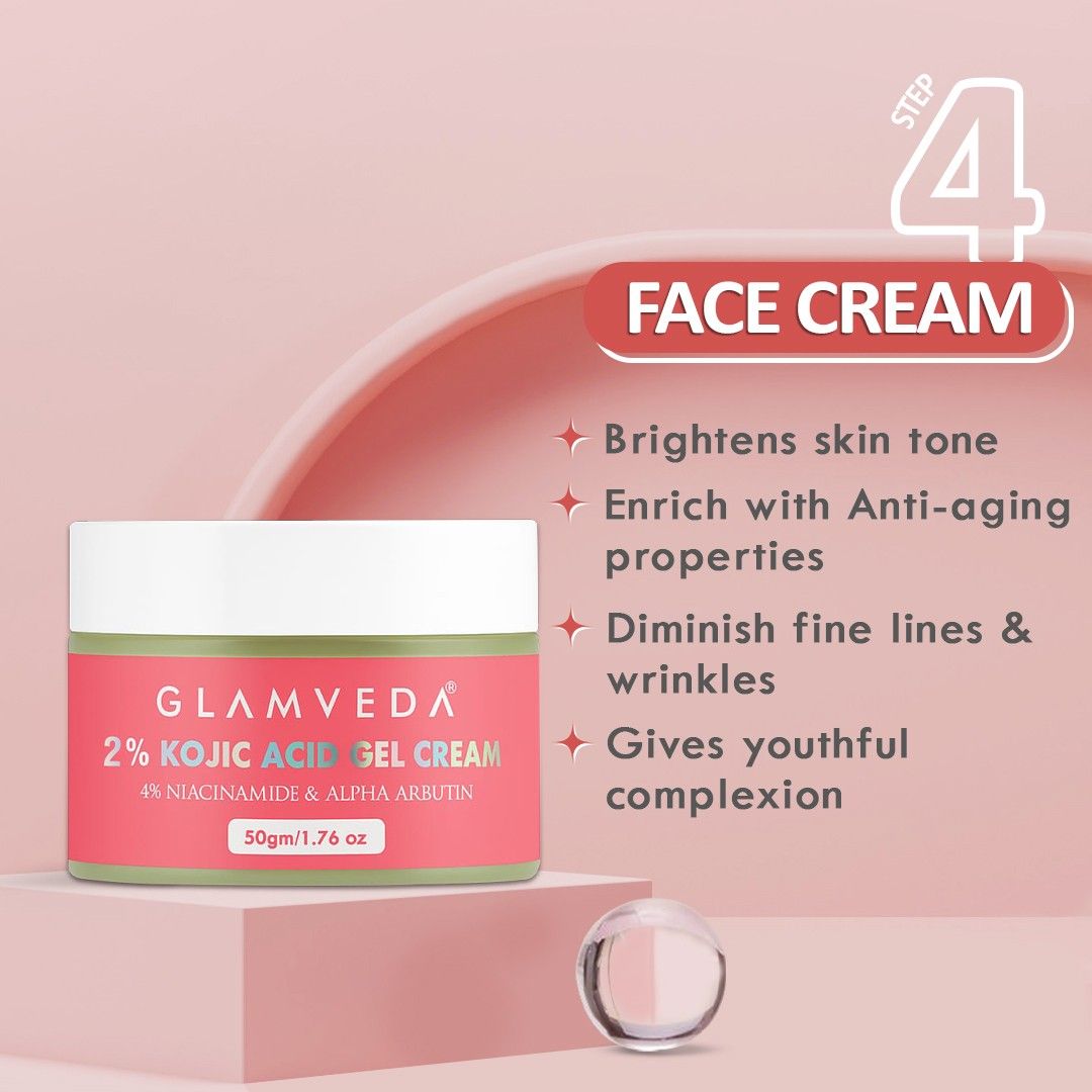 2% Kojic Acid 4-Step Skincare Set – Face Wash, Spot Corrector, Serum & Cream | Targets Dark Spots & Pigmentation | Brightens & Evens Skin Tone