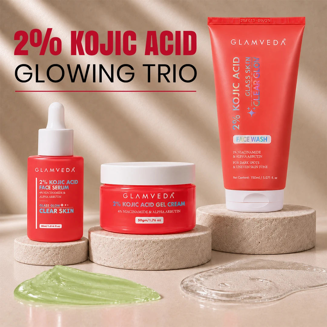 2% Kojic Acid 3 Step Skincare Routine– Face wash, Serum & Cream for Dark Spot Reduction