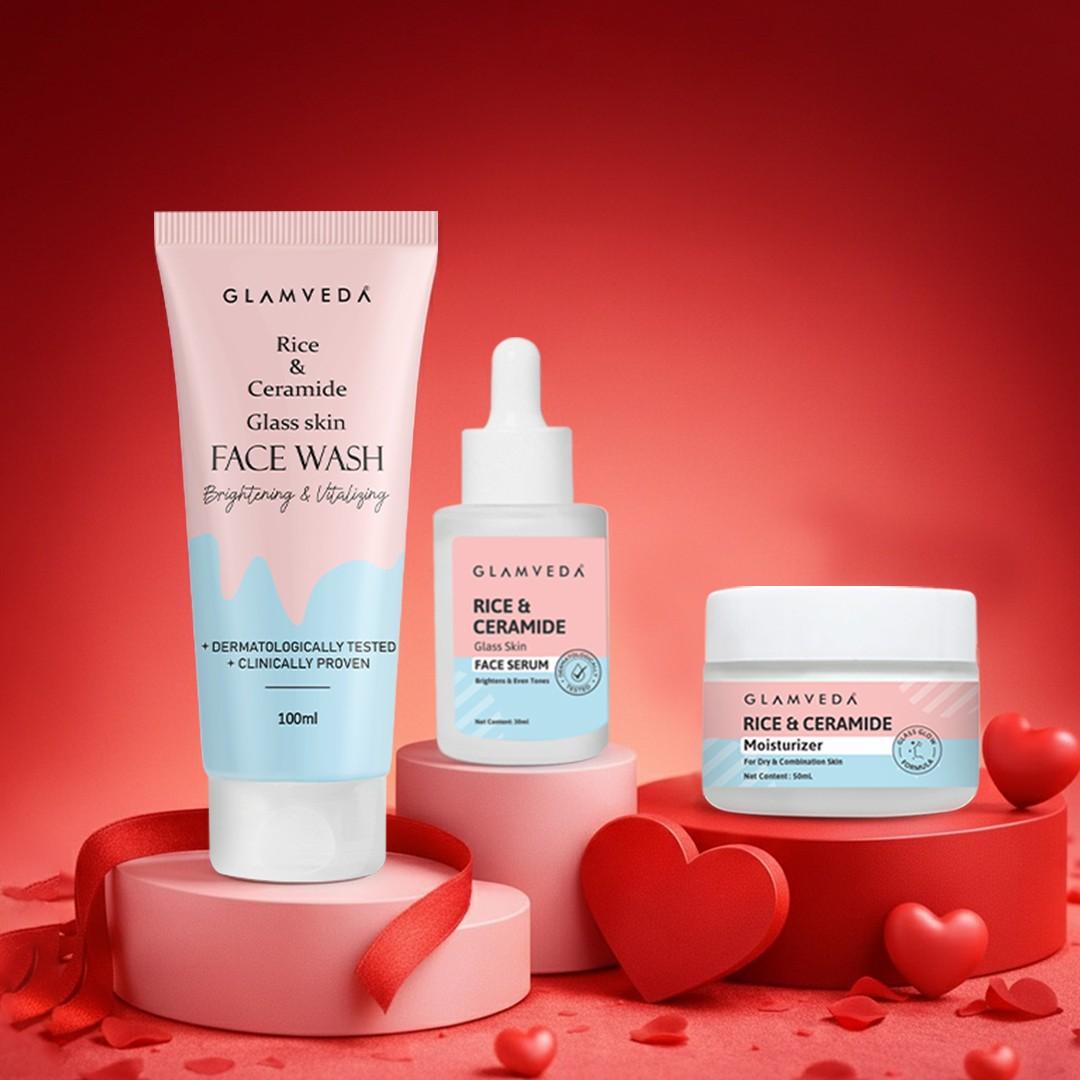 Glamveda Rice & Ceramide Korean Glass Skin 3 Step Valentine Kit
