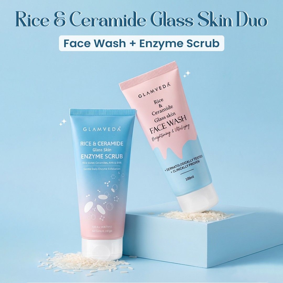 Rice & Ceramide Glass Skin Duo | Face Wash + Enzyme Scrub Combo | 200ml