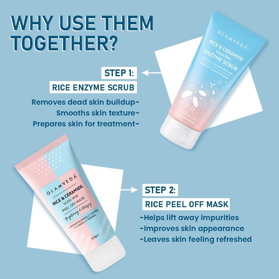 Rice & Ceramide Weekly Glow Ritual | Enzyme Scrub + Peel Off Mask Combo | Korean Glass Skin Treatment | 200gm