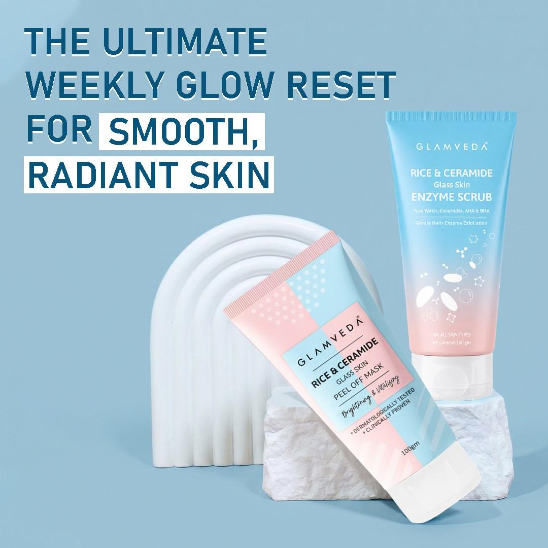 Rice & Ceramide Weekly Glow Ritual | Enzyme Scrub + Peel Off Mask Combo | Korean Glass Skin Treatment | 200gm