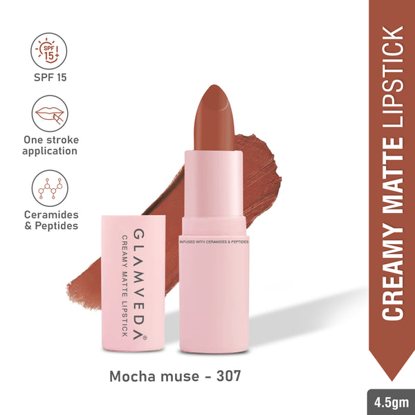 Glamveda Ultra Pigmented Creamy Matte Lipstick with Ceramides, Waterproof - Mocha Muse - 307