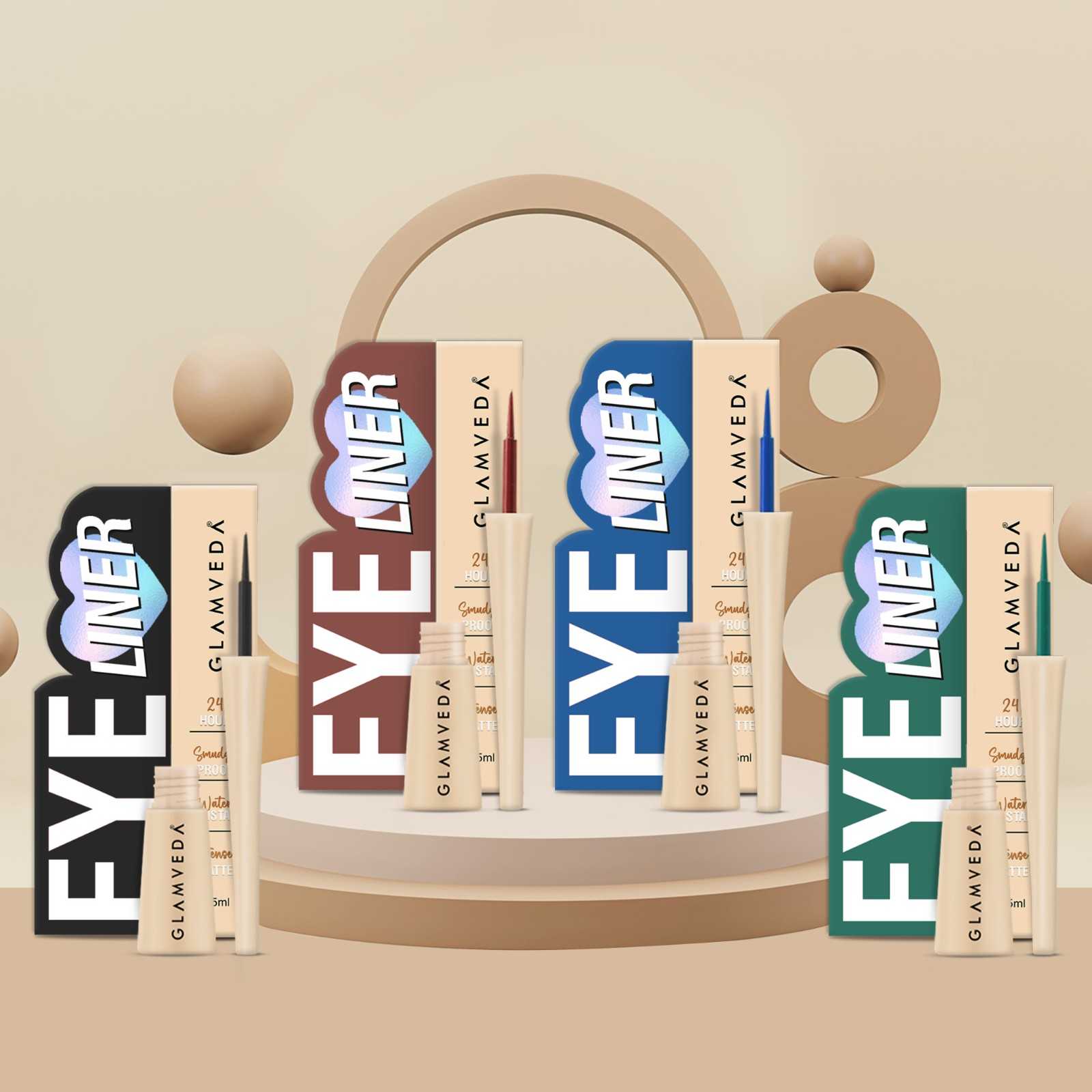 Glamveda Everyday Eyeliner Set – Smudge-Proof, 4 Iconic Shades for All-Day Glam | Waterproof & Long-Lasting