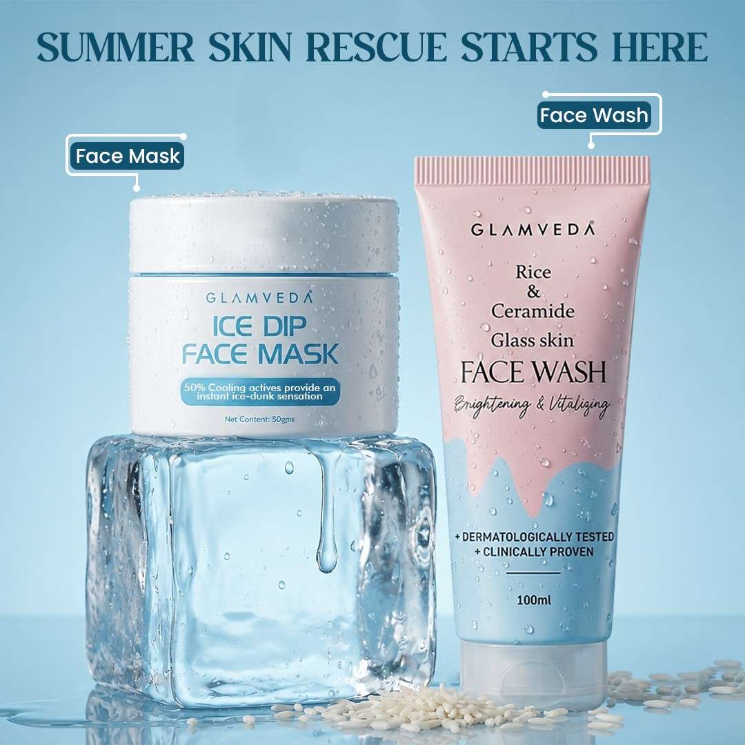 Summer Rescue Duo | Ice Dip Cooling Face Mask + Rice Face Wash Combo | 150ml