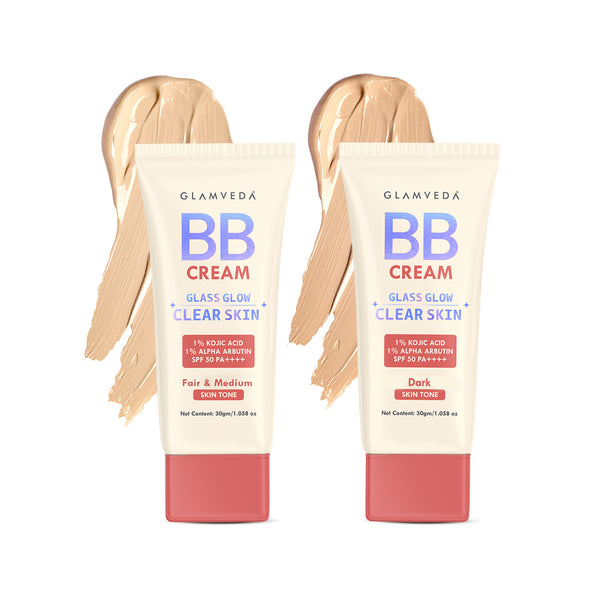 Glamveda BB Cream Combo – Fair & Warm Skin Tone Shades with SPF 50++++ | Lightweight, Water-Resistant, Long-Lasting Coverage