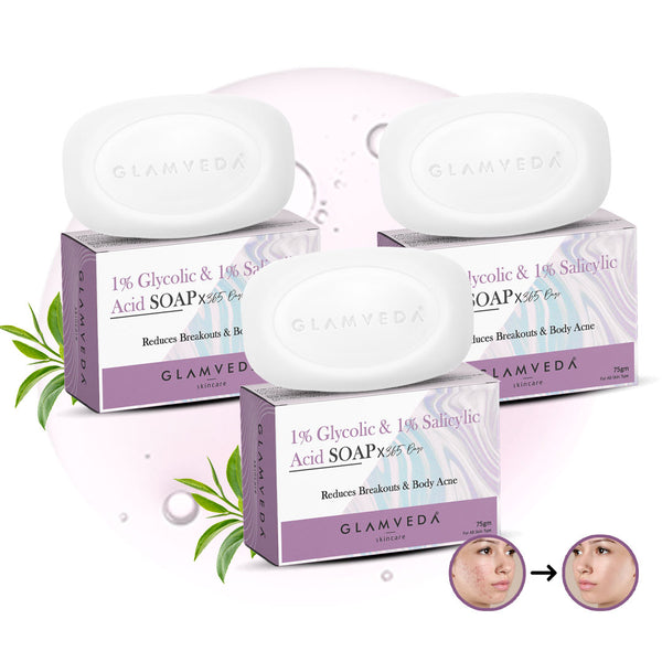 Glamveda 1% Glycolic Acid & 1% ww Salicylic Acid Body Acne Soap Pack of 3