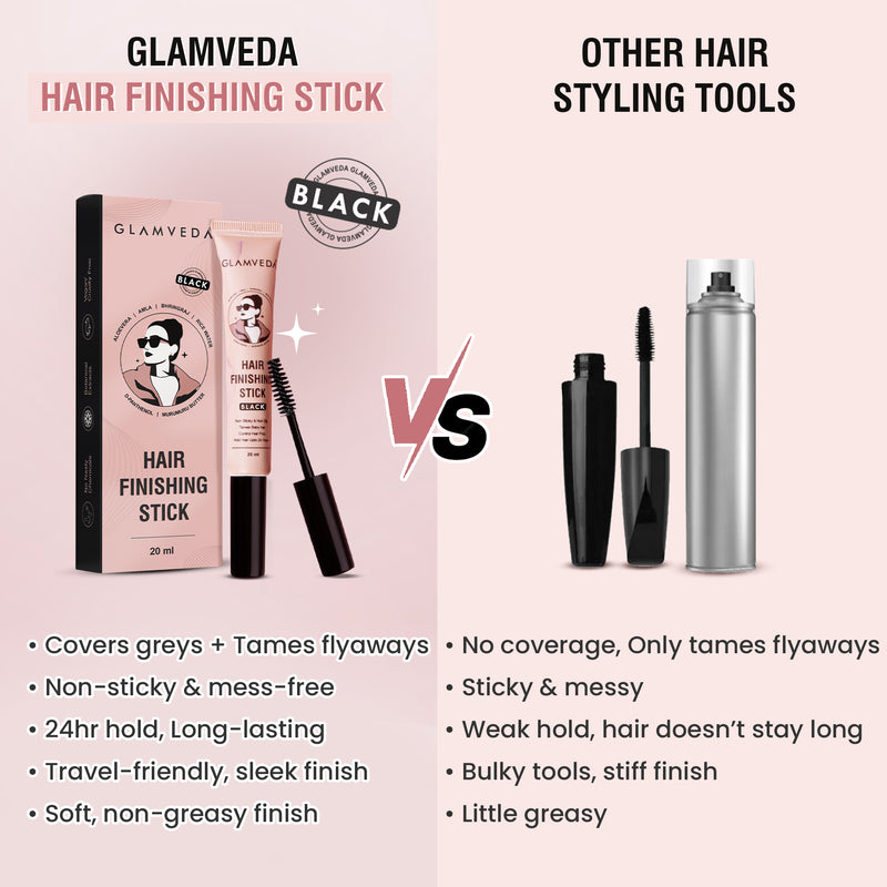 Glamveda Hair Finishing Stick Black – Frizz Control & Baby Hair Styler | Non-Sticky 24H Hold for Smooth Sleek Hair