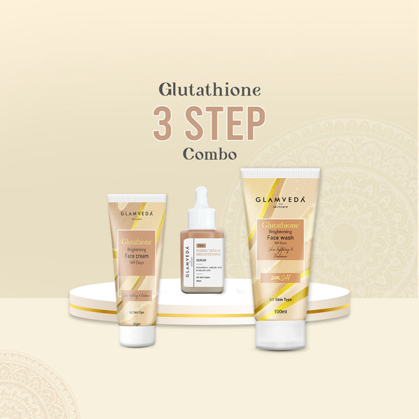 Glamveda Glutathione Skin Perfecting Brightening & Dark Spots Removal 3 Steps Skincare Routine ( Face Wash + Face Cream + Face Serum )