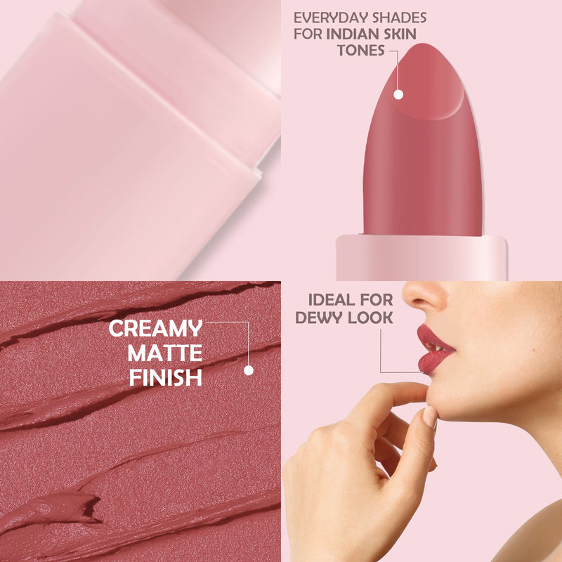 Glamveda Ultra Pigmented Creamy Matte Lipstick with Ceramides, Waterproof - Dream Pink - 303