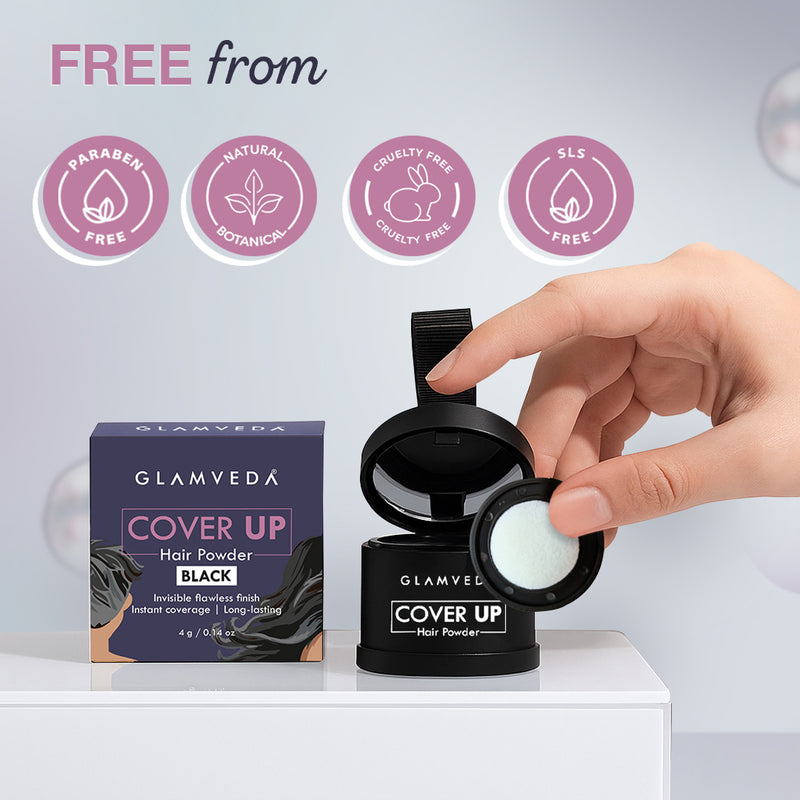 Glamveda Hair Cover-Up Powder Black | Waterproof, Smudge-Proof Instant Root Touch-Up | Long-Lasting & Easy-to-Apply Formula for Men & Women | Travel-Friendly (4g)