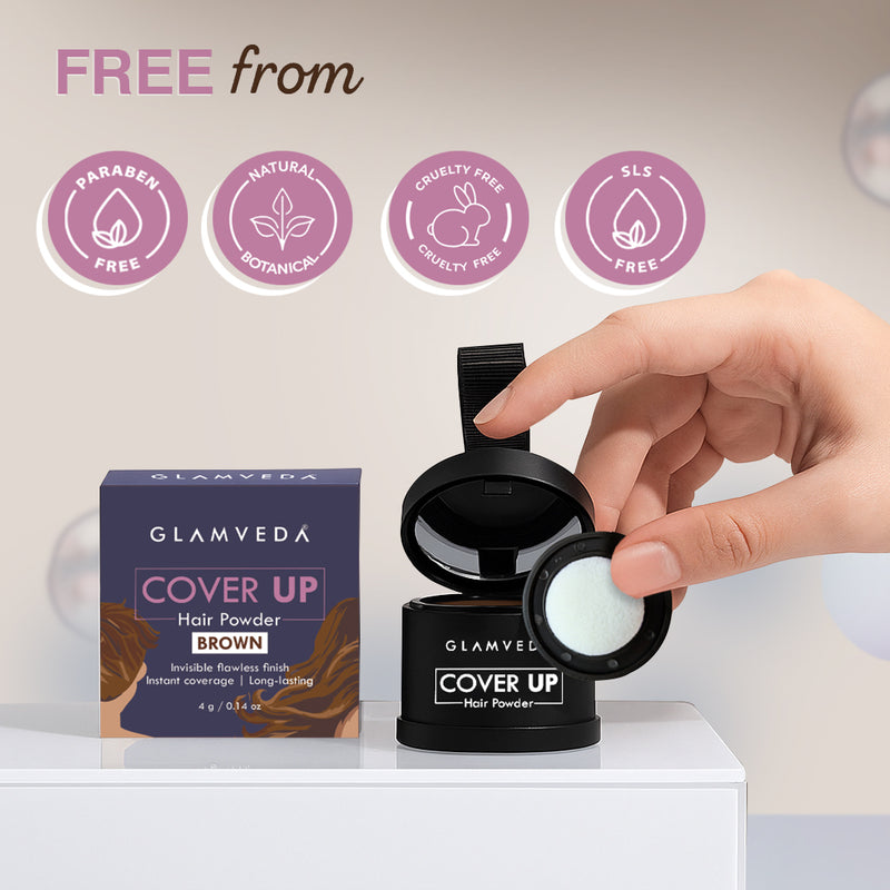 Glamveda Hair Cover-Up Powder Brown | Instant Root Touch-Up for Men & Women | Waterproof, Smudge-Proof & Long-Lasting | Easy to Apply & Travel-Friendly | 4g
