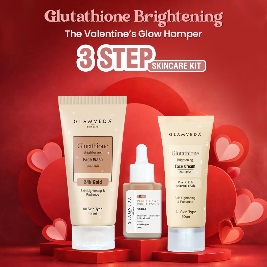 Glamveda Glutathione Brightening 3 Step Skincare Hamper – Valentine Edition