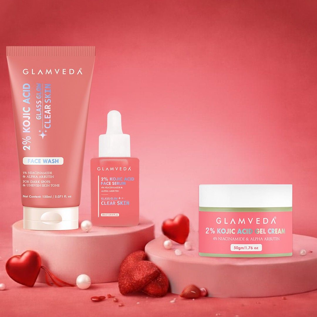 Glamveda Valentine Special Skincare Hamper | 3-Step Kojic Acid Kit for Even Skin Tone