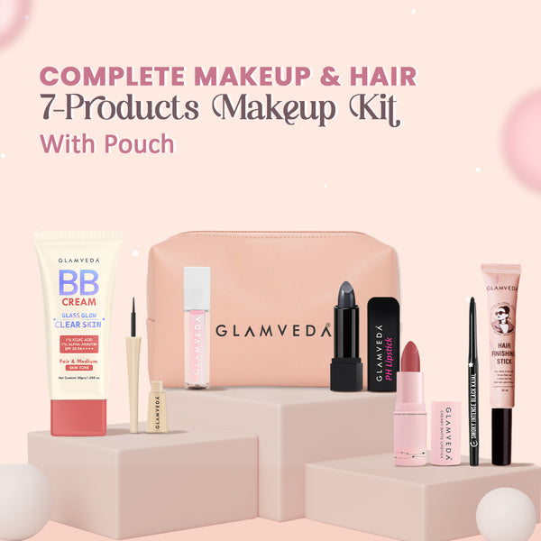 All‑in‑One Kit – Light Edition Beauty Essentials: Kajal, Eyeliner, BB Cream, pH Lipstick, Lip Gloss, Bullet Lipstick, Hair Finishing Stick & Pouch
