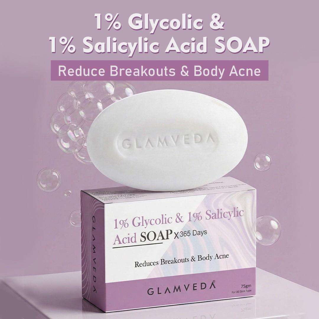 Glamveda 1% ww Glycolic Acid & 1% ww Salicylic Acid Body Acne Soap