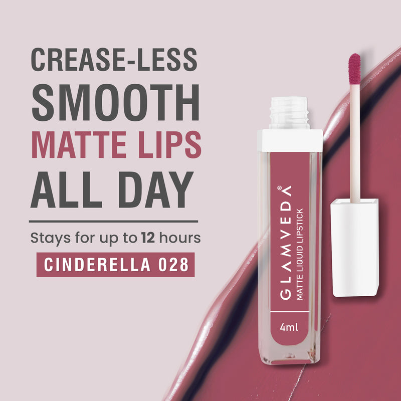 Glamveda Matte Liquid Lipstick, 12Hr Stay, Lightweight & Transferproof, (Cinderella - 028) 4ml