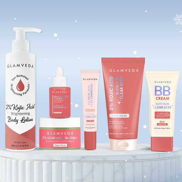 2% Kojic Acid 6-Step Skincare Routine-  Facewash, Spot Corrector, Serum, BB Cream(Dark), Cream & Lotion