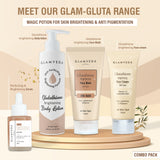 Glamveda Glutathione Skin Perfecting Brightening & Dark Spots Removal 4 Steps Skincare Routine ( Face Wash + Face Cream + Face Serum + Body Lotion )