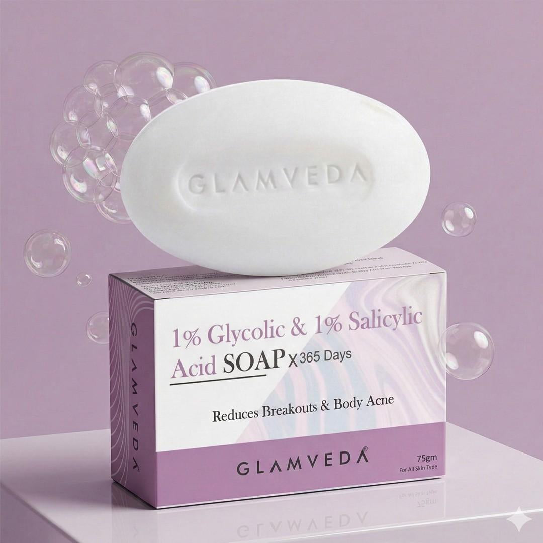 Glamveda 1% ww Glycolic Acid & 1% ww Salicylic Acid Body Acne Soap
