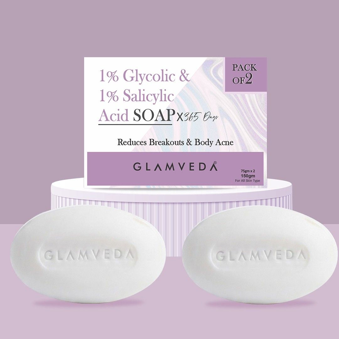 Glamveda 1% Glycolic Acid & 1% ww Salicylic Acid Body Acne Soap Pack of 2