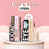 Glamveda Smudge-Proof Black Kajal & Eyeliner Combo | Intense Pigment | Waterproof & Long-Lasting | Perfect for Everyday & Party Looks