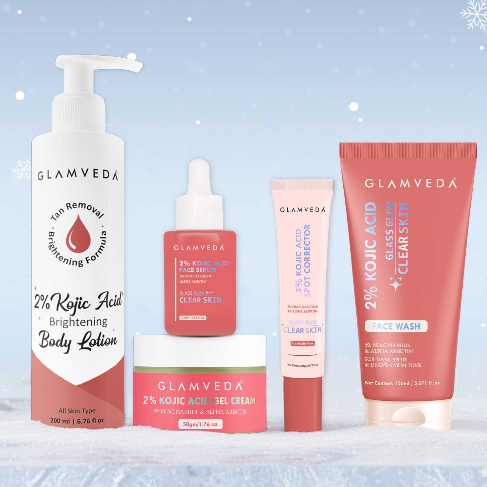 2% Kojic Acid 5-Step Skincare Set – Facewash, Spot Corrector, Serum, Cream & Lotion