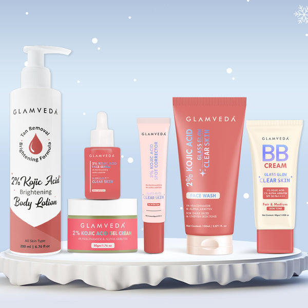 2% Kojic Acid 6-Step Skincare Routine-  Facewash, Spot Corrector, Serum, BB Cream(Fair &Medium), Cream & Lotion