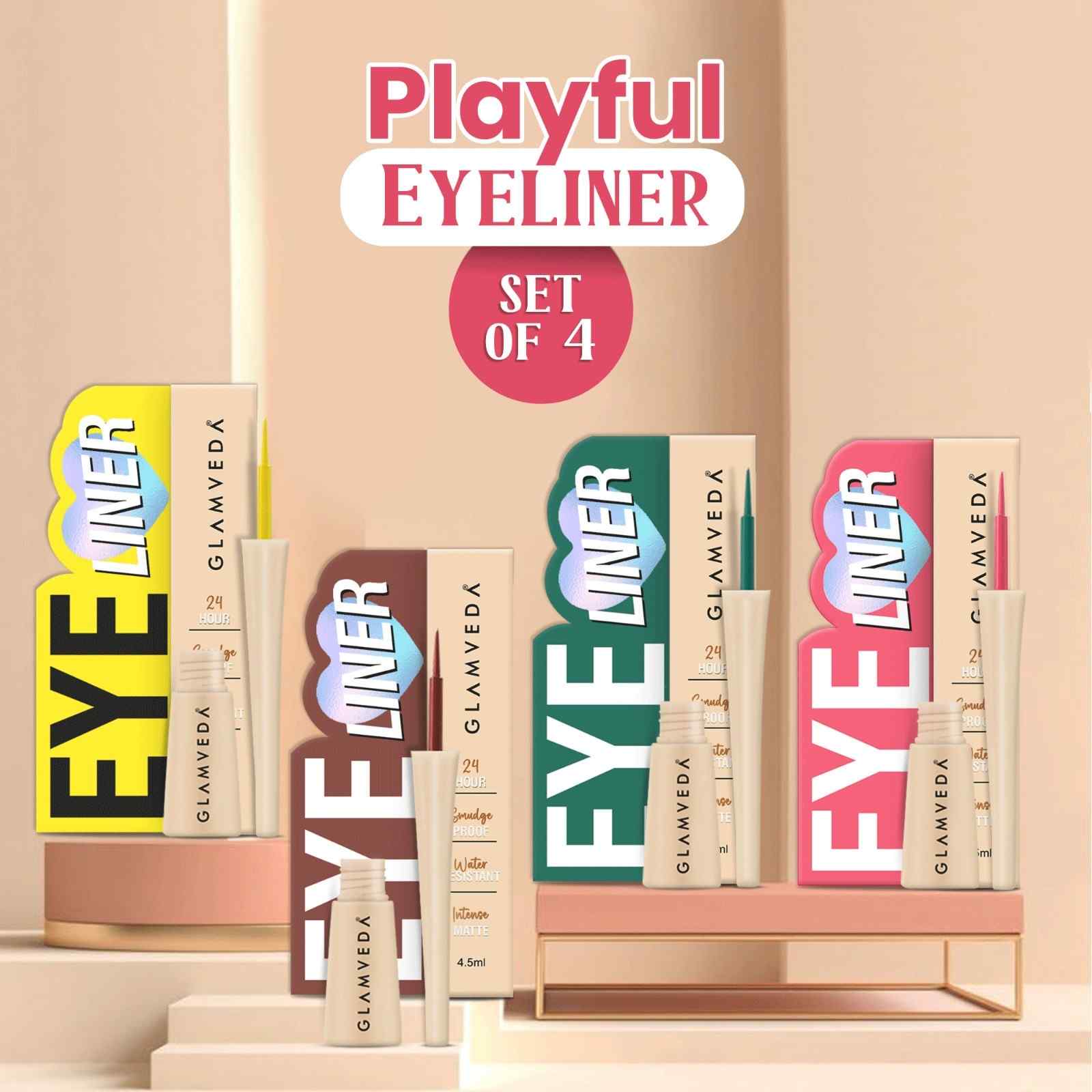 Glamveda Playful Eyeliner Set – 4 Fun Shades to Add Drama & Style | Smooth Application & Intense Color Payoff